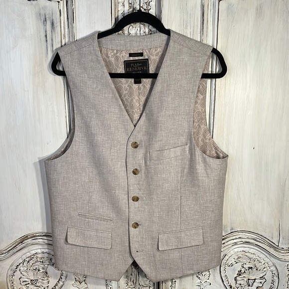 Jos. A. Bank Reserved Linen Cotton Blend Light Tan Men's Vest - Picture 1 of 8
